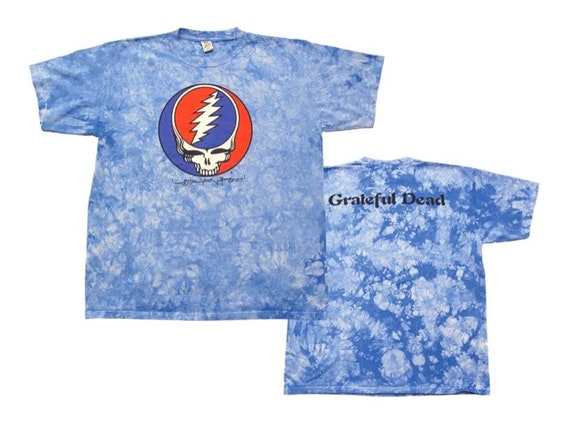 Grateful Dead Steal Your Face Blue Crinkle Tie Dye Shirt - Stealie