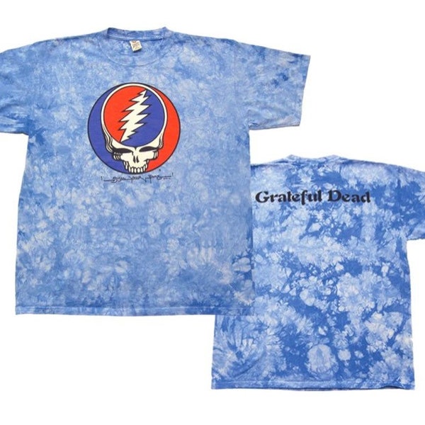 Grateful Dead Steal Your Face Blue Crinkle tie dye shirt - Stealie blue tie dye shirt 2 sided Dead & Company Dead Fare Thee Well