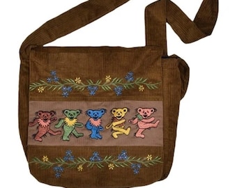 Grateful Dead bag - Dancing Bears embroidered corduroy messenger bag - Dancing Bears bag - Dead and Company bag - Grateful Dead computer bag