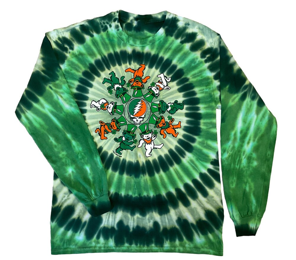 Snorider Design Grateful Dead Irish Bears - Long Sleeve Dancing Bear Celtic Tie Dye Shirt - Grateful Dead - Tie Dye Grateful Dead Saint Patrick’S Day Shirt