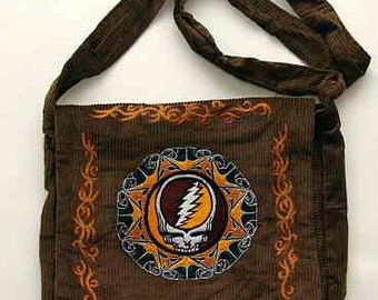 Grateful Dead bag - Steal Your Face embroidered corduroy messenger bag - Stealie bag - Dead and Company bag - Grateful Dead computer bag