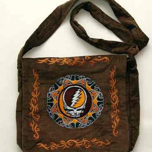 Grateful Dead bag - Steal Your Face embroidered corduroy messenger bag - Stealie bag - Dead and Company bag - Grateful Dead computer bag