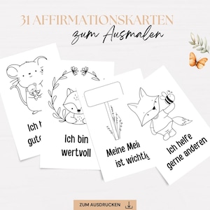 31 Affirmationskarten zum Ausmalen für Kinder | Positive Affirmationen Kinder | Mutmachkarten zum Ausdrucken | Positive Glaubenssätze