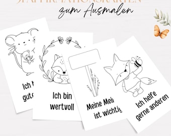 31 Affirmationskarten zum Ausmalen für Kinder | Positive Affirmationen Kinder | Mutmachkarten zum Ausdrucken | Positive Glaubenssätze