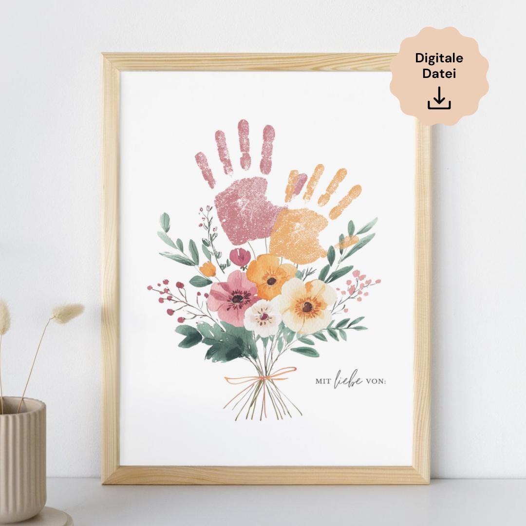 Handabdruck Kinder Blumenstrauß | Handabdruck Geschenk | Handabdruck Baby, Kind | Geschenk Oma und Opa | Muttertag | Digitaler Download