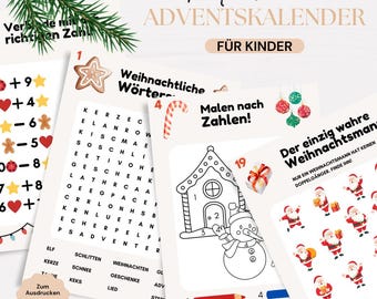 Rätsel Adventskalender für Kinder | Adventskalender Kinder zum Ausdrucken | 24 Weihnachtsrätsel für Kinder | Digitaler Download