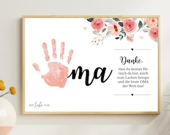 Geschenk Oma personalisiert | Vorlage Handabdruck für Oma | Handabdruck Kind | Geschenk Oma Geburtstag, Weihnachten | Digitaler Download