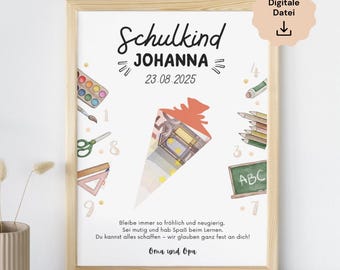 Geld Geschenk Schulanfang | Einschulung Geschenk personalisiert | Endlich Schulkind Poster | Geschenke 1. Schultag | Wünsche Schulkind