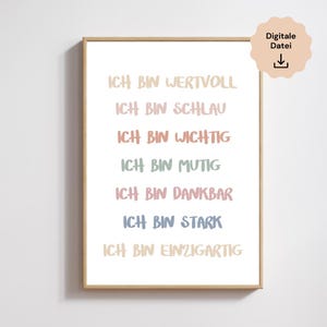 Postive Affirmationen für Kinder Poster | Kinderzimmer Dekoration Poster | Geschenk Kinder Geburtstag, Weihnachten | Digitaler Download