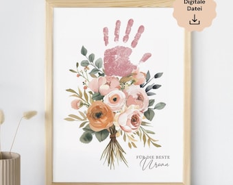 Geschenk Uroma personalisiert | Vorlage Handabdruck Blumenstrauß | Handabdruck Kind | Beste Uroma Geburtstag, Weihnachten | Digital Download