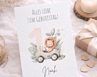 Geburtstagskarte 1. Geburtstag personalisiert mit Namen, Alles Liebe zum Geburtstag, Löwe Karte 1 Jahr Junge, Glückwunsch Kindergeburtstag
