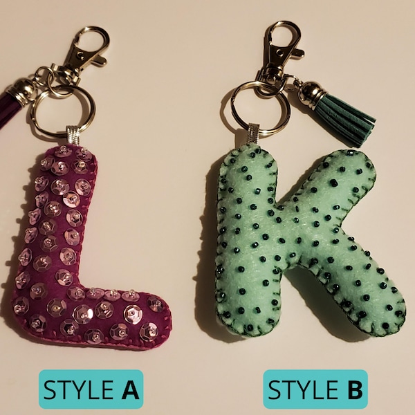 Personlize Felt Letter Keyring, Felt Key Chain, Bag Charm, Small Gift,Sequins,Initals,Key Fob, Handmade, Monogram, Key Tag, Ornament, Tassel