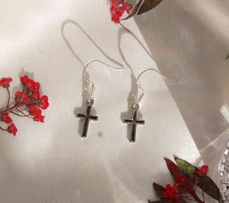 Handmade 925 Silver Cross Earrings