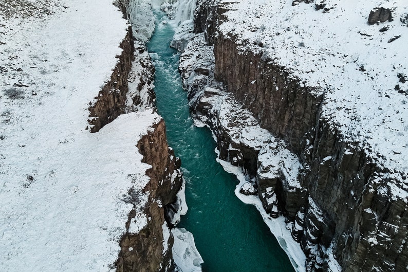 2 Scandinavian Waterfall Horizontal Wall Art Nordic Landscape Nature Home Decor Set of Aerial Iceland Turquoise River Photography Prints