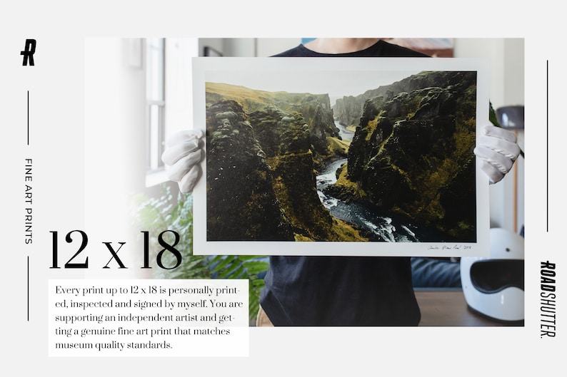 Scandinavian Mountain Landscape Nordic River Home Decor Large Horizontal Nature Wall Art Dark Green Iceland Canyon Photography Print