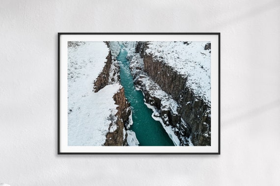 2 Scandinavian Waterfall Horizontal Wall Art Nordic Landscape Nature Home Decor Set of Aerial Iceland Turquoise River Photography Prints