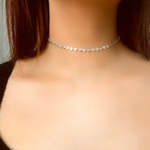 Silver disk necklace, dainty coin silver choker, Silver Disc Choker by UrbanGlassNY