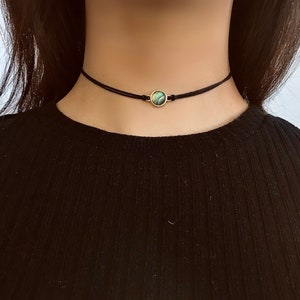 Paua Shell Cord Choker, Rainbow Pearl Choker, Abalone Shell Choker Necklace