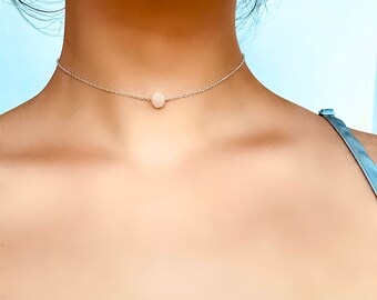 Small Silver Pebble Choker Hagstone Necklace