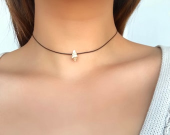 Shell Leather Cord Choker, beach shell necklace, 'Little Shell Choker' by UrbanGlassNY