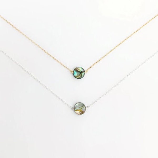 Natural Abalone Shell Necklace, Abalone Flat Coin Necklace, dainty abalone shell gold necklace