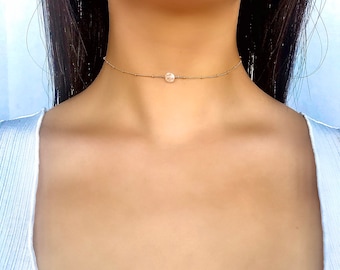 Moonstone Beaded Choker, crystal beaded gold choker, Gold Moonstone Choker by UrbanGlassNY