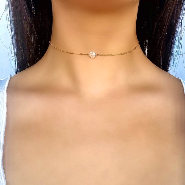 Moonstone Beaded Choker, crystal beaded gold choker, Gold Moonstone Choker by UrbanGlassNY