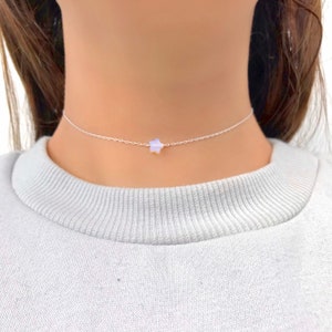 Opalite Star Choker, Dainty silver choker, opal star necklace, dainty star necklace