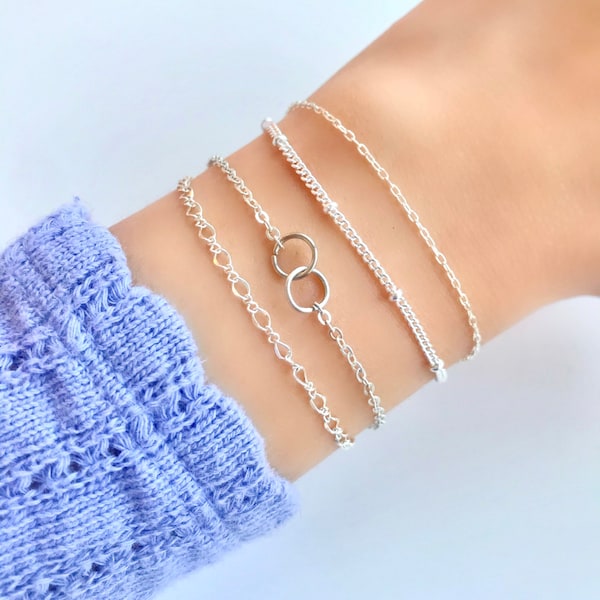Set di 4 braccialetti in argento delicato, confezione da braccialetti con catena in argento