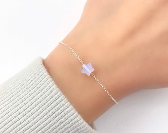 Opalite Star Bracelet, silver opal bracelet, dainty silver star bracelet