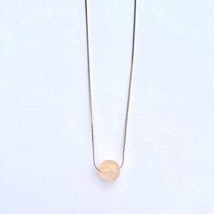 Natural Stone Dainty Gold Necklace,  Gold Beaded Crystal Necklace, Milky Peach Gemstone Chunk Necklace