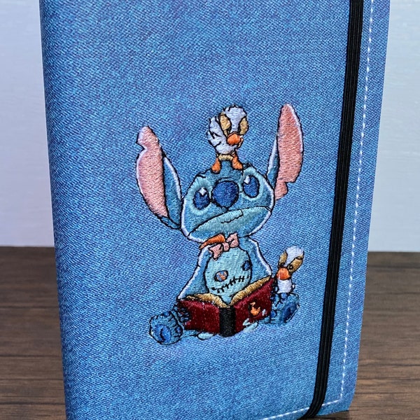 Machine Embroidered, Stitch Reading to Ducks Inspired Reusable Mini Notebook Cover