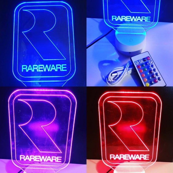 Rareware led light displays 8 different colors  (show it off) takes  3 AA BATTERIES  or a USB cable comes with white base