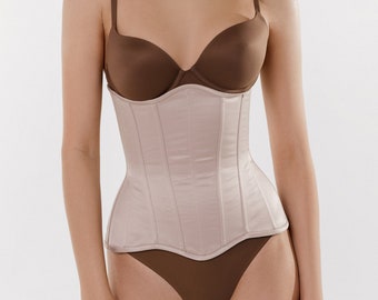 Beige satin Corset, Underbust Corset, Steel Boned Corset, Transparent Corset, Corset Belt,  corset trainer, waist traning.