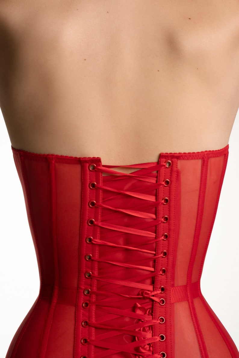 Red Corset with Satin Cups Steel Boned Corset Push Up red Etsy