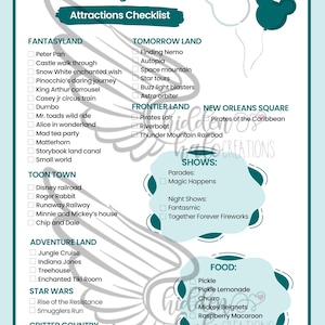 Disneyland and California Adventure editable ride, attractions, shows, food checklist!