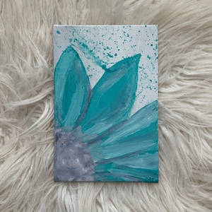 Abstract Turquoise Flower painting / 4”x6” / 2 Colors