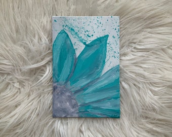 Abstract Turquoise Flower painting / 4”x6” / 2 Colors