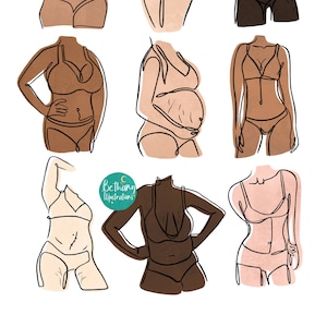 Body Positivity - Digital Download -A4 Dimension Print - Beautiful Female Bodies - Self Love - Line-Art - Love your skin - stretch marks