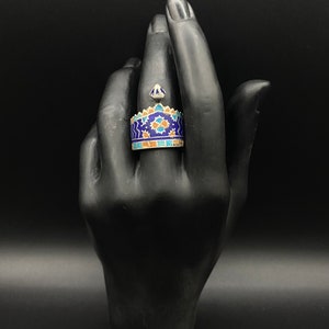 Beautiful enamel ring handmade silver