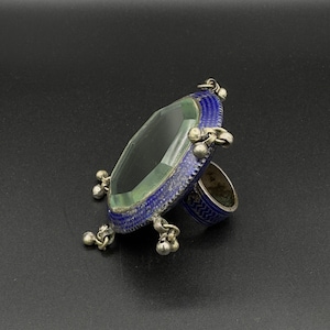 Old Silver Ring with Enamel art from south Afghanistan and very rare piece with mirror on top.