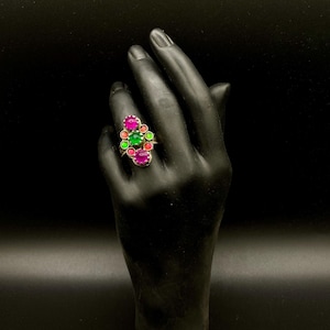 Vintage Vibrant old Asian Mosaic Silver Ring