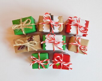 Set of 8 Miniature Christmas Presents from Upcycled Materials