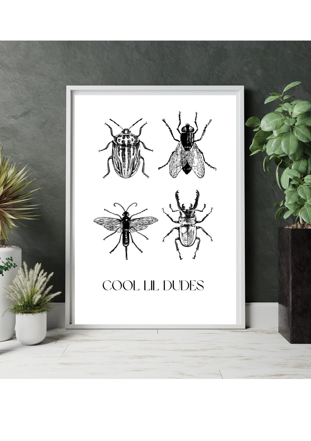 Cool Lil Dude Bug Insect Black and White Art A1 / A4 Poster Print ...