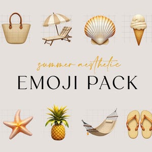 iOS18 Emoji Icons | 50 Summer Aesthetic Emojis | Beach Aesthetic Emoji Stickers | Summer Emojis | Summer Sticker Emojis