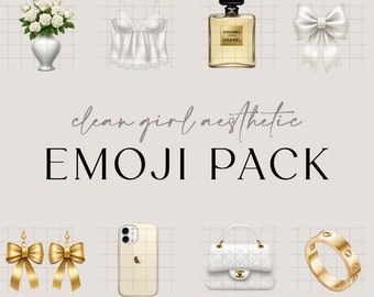 iOS18 Emoji Icons | 50 Clean Girl Aesthetic Emojis | Neutral Clean Girl Aesthetic Emoji Stickers | White Emojis | Neutral Emojis