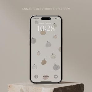 Fall Pumpkin Phone Wallpaper: Minimalist Cream & Gray (Digital Download)
