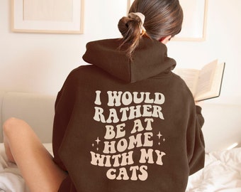 Katzenmama Hoodie | Katzen Liebhaber Hoodie | Home With Cats Hoodie | Katze Sweatshirt | Katzen Pullover | Geschenk für Katzenmama | Trendiger Hoodie | Rückseite Design