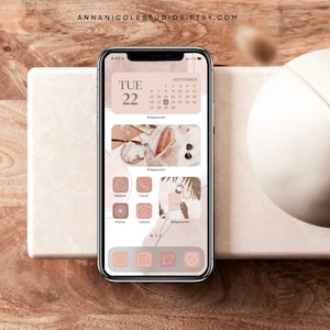 ブラッシュピンクのニュートラルな美的iPhone iOS14アプリアイコン、ブラッシュピンクの抽象的な電話の壁紙