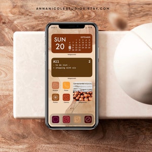 秋のニュートラルな美的 iPhone iOS14 アプリアイコン、秋の抽象的な携帯電話の壁紙